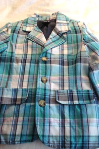 Class Club Turquoise Madras Plaid Cotton Blazer 4T EUC - Picture 1 of 6