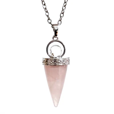 Collar de bola de cuarzo con colgante de cono de cuarzo rosa cadena de 18" joyas y caja Foto 1 de 4