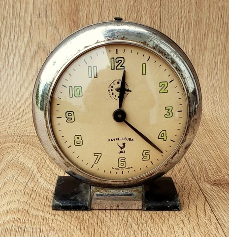 Original Antique JAZ FavreLeuba Vintage Alarm Collectible Table Clock In Working Cover