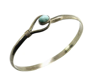 Larimar Mines 925 Sterling Silver & 14K Larimar Hook Bangle Bracelet - Picture 1 of 12