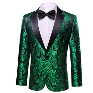 Mens Suit Floral Paisley Tuxedo Closure Collar One Button Slim Fit Blazer Jacket - Picture 1 of 54