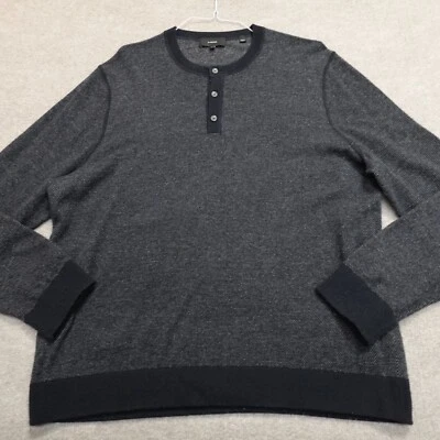 Suéter Vince Para Hombres XL Azul Gris Lana Brezo Mezcla Cachemira Cuello Henley Foto 1 de 4