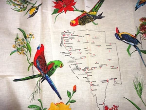 AUSTRALIA QUEENSLAND BIRDS ROSELLA FINCH LINEN (1) TABLECLOTH TABLE COVER 35X35 - Picture 1 of 8