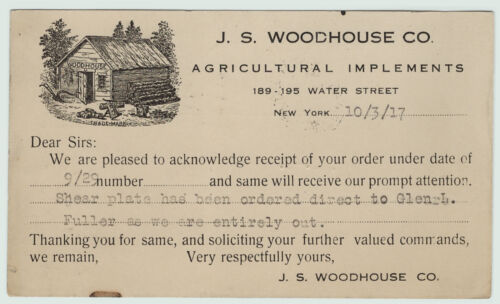RARE Advertising Postcard - Woodhouse Agricultural Implements New York 1917 NY
