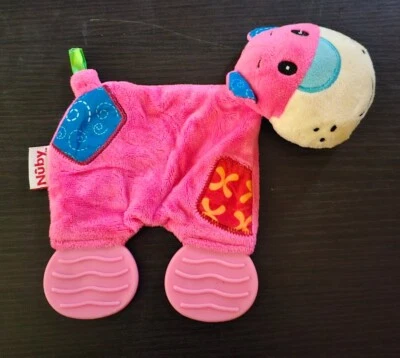 8英寸Nuby Blankie Pal牙胶皱粉色婴儿玩具毛绒填充动物 — 第 1/4 张图片