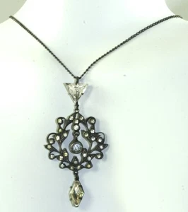EXQUISITE ANTIQUE EDWARDIAN STERLING SILVER PASTE LAVALIERE NECKLACE - Picture 1 of 3