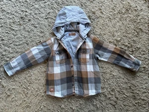 Boys/Toddler 3-4 Years NEXT Checked Brown/Grey/White Hooded Shacket Style Top - Picture 1 of 6