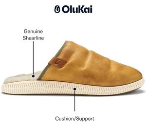 Olukai Herren Hausschuhe Mua 'Ili Pantoletten Sandalen Lammfell gefüttert Größe 10 $ 120 NEU - Bild 1 von 16