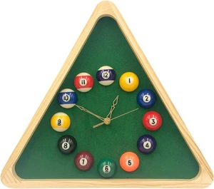 Pool Ball Silent Wall Clock Triangle Pool Table Solid Wood Frame Billiards - Picture 1 of 6