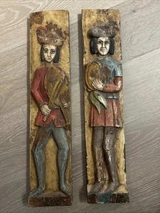 Vintage SPANIEN handgeschnitzt Harz Set (2) Musik Musiker Wandbehang Plaketten - Bild 1 von 11