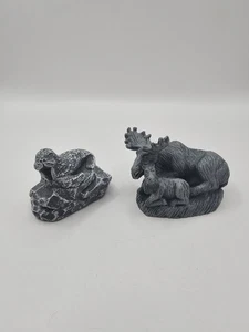 Alaska Figurine Lot of 2 Moose , Seal Glacial Ice Age Sculpture - Picture 1 of 3