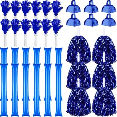 36 Pcs Blue Cheerleading Pom Poms Hand Clappers Thunder Sticks and Metal...  - Image 1 of 4