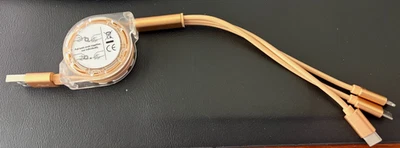 3-in-1 Retractable Charging Cable-for Apple 8 Pin, Type C and Micro -GOLD COLOR - Image 1 of 4
