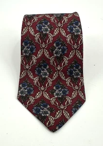 vintage 90s BURBERRYS tie necktie 100% silk floral burgundy blue classic OS - Picture 1 of 5