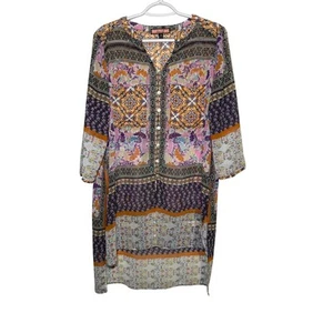 Anthropologie olive hill patchwork floral button tunic sheer blouse women medium - Picture 1 of 9