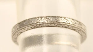 Art Deco William Wise & Son Platinum Three Side Engraved Band Ring Size 5.5 - Picture 1 of 12