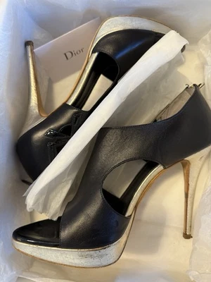Christian Dior Lolita Peep Toe Stiletto With Cut Out  Size 39 Black & Gold - Image 1 of 4