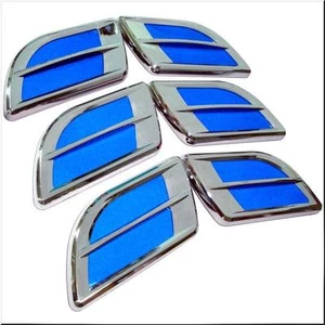 CUBIERTA DE VENTILACIÓN DE FLUJO DE AIRE GUARDABARROS LATERAL PARA COCHE CROMO AZUL X 6 PIEZAS - Imagen 1 de 2