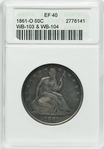 1861 O Liberty Seated Half Dollar 50c ANACS XF40 CSA W14 FREE FAST SHIPPING - Picture 1 of 6