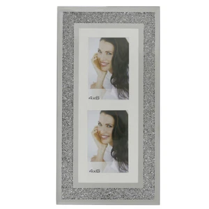 Double Photo Glass Silver Diamond Crush Wall Multi Picture Frame 4 x 6" - Picture 1 of 3