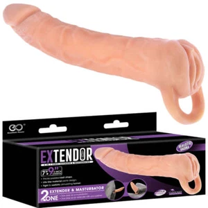 EXTENDOR 2-in-1 Realistic 9" Penis Extender Sleeve Masturbator Couples Sex Toy - Picture 1 of 3