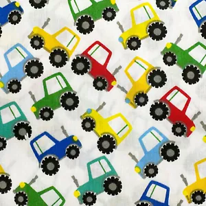 Polycotton Fabric - Bright Multi Colour Tractors - Craft Fabric Material Metre - Picture 1 of 5