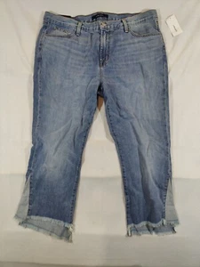 J Brand Jeans Women's 32 Aubrie High Rise Crop Bootcut Patch Raw Hem Denim Blue - Picture 1 of 12
