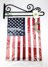 American Flag with Swirl Wall Mount  Indoor Outdoor Garden Flag Hanger Evergreen
