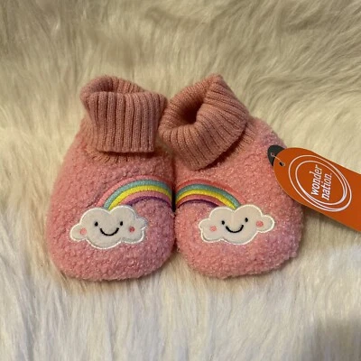 Wonder Nation Slippers Girl’s Size 6 Pink Fuzzy Rainbow Bootie Shoes NEW - Image 1 of 4