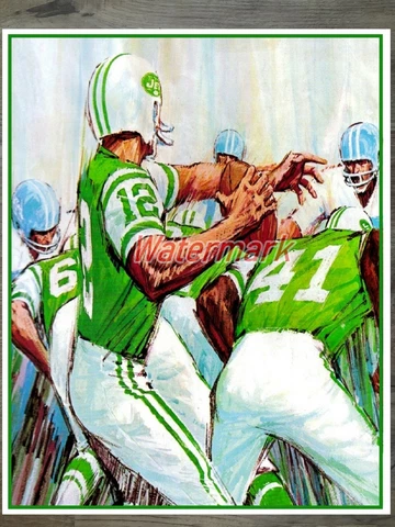 Vintage NFL Joe Namath New York Jets Art Reprint Poster  Color 8 X 10 Photo Cover