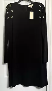 MICHAEL MICHAEL KORS WOMENS SIZE XL BLACK DRESS GOLD GROMMETS & CRISS CROSS NEW - Picture 1 of 18