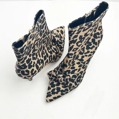 ISAAC MIZRAHI Tessa Tan Leopard Animal Print Bow Accent Side Zip Ankle Booties - Image 1 of 4