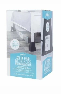 Richards Homewares 190110 Riser Bed Risers with USB Ports and Outlets, Black - Image 1 of 4