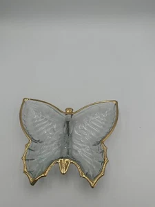 Vintage Butterfly Shaped Glass dish Gold Trim - Picture 1 of 6