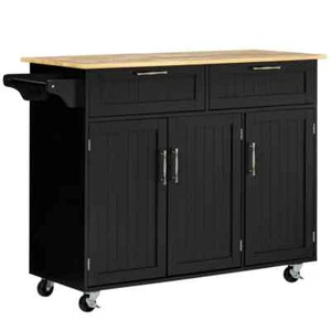 Black Kitchen Cart with Drawers Shelf Spice Rack Locking Casters Wheels - Picture 1 of 7