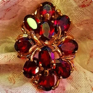 14ct Gold Garnet Womens Cluster COCKTAIL RING Size 7 Vintage 1990s - Picture 1 of 3