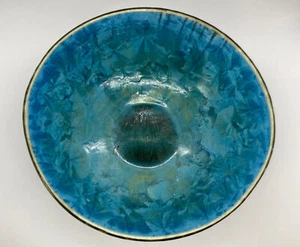 Ciotola ceramica artistica obliqua nera opaca contemporanea interno smalto cristallino blu - Foto 1 di 12