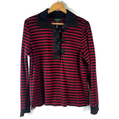 Suéter Pulôver Feminino Lauren Ralph Lauren Tamanho XL Preto Listrado Vermelho Alternar - Imagem 1 de 4
