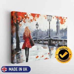 Ölgemälde Street View London Schwarz Weiß & Rot Big Ben Leinwand Wandbild Kunstdruck - Bild 1 von 5