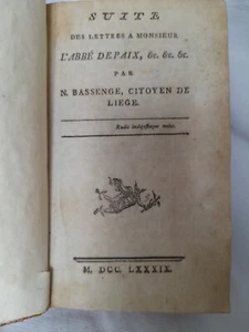 SUITE DES LETTRES A MONSIEUR L'ABBE DEPAIX 1789 BASSENGE BELGIQUE LIEGE - Picture 1 of 3