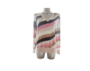 M&S AUTOGRAMM KAMELMIX REIN KASCHMIR GESTREIFT V-AUSSCHNITT ENTSPANNTER PULLOVER - Bild 1 von 3