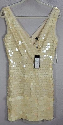 BCBGMAXAZRIA Cream Sequined Mini Disco Party Cocktail Dress Kenzie Sz 6 NWT - Image 1 of 4