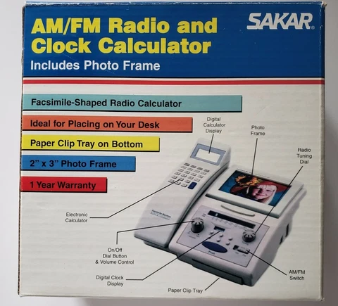 Vtg Sakar Fax Machine- Shaped Radio & Clock Calculator with Photo Frame AM-FM Cover
