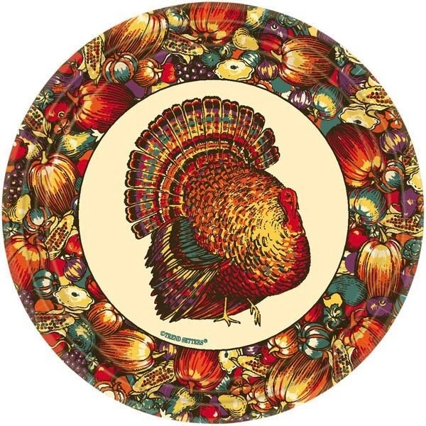 Autumn Turkey 10 9" Luncheon Plates Lunch Fall Thanksgiving - Image 1 of 1