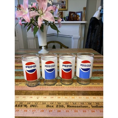 LOTE retro de 4 vasos de pedestal con patas de 12 oz vintage años 70 Pepsi Foto 1 de 4