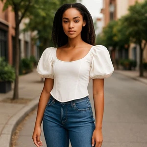 English Factory Puffärmel Cropped Bluse Top weiß Größe Medium neu ohne Etikett - Bild 1 von 11