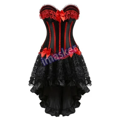 Women Striped Corset Dress Lace Set Plus Size Costume Party Sexy Outfit Vintage - Image 1 of 4