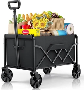 Small Kitsure Festival Trolley on Wheels Camping Cart Collapsible BLACK HSEGAR - Picture 1 of 2