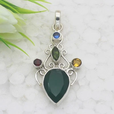 925 Sterlingsilber Multi Stein Halskette Handmade Schmuck Edelstein Halskette - Bild 1 von 3