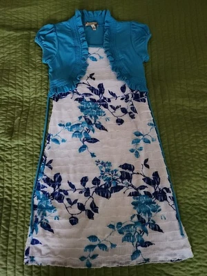 Speechless Size 16 Girls' XL Blue and White Plant Print Dress - Image 1 of 4